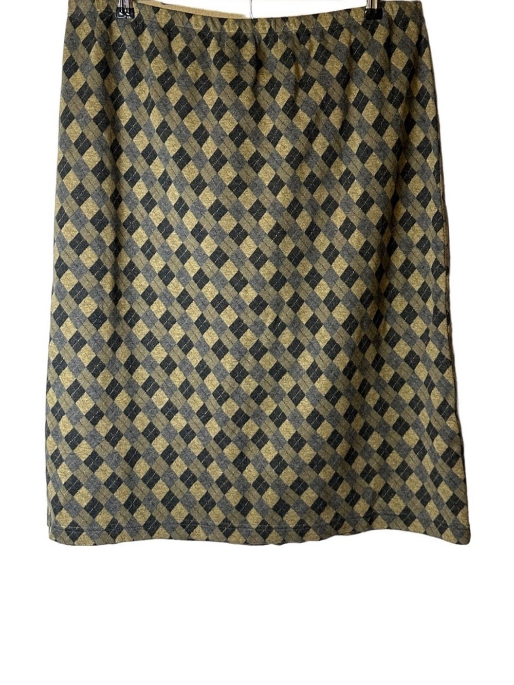Orvis Cotton Diamond Print Skirt XL Olive/Tan Gray Midi Casual Geometric Classic